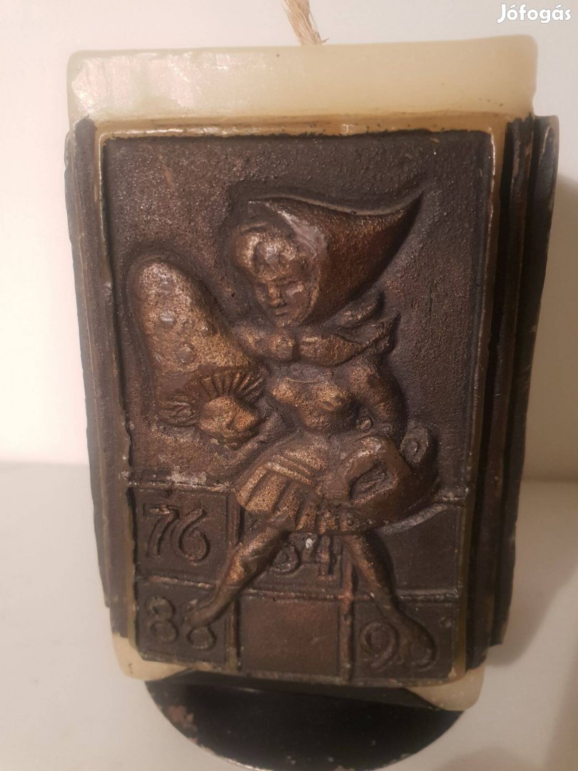 Retró Lottó gyertya fém tartóban. 13 X 8 cm