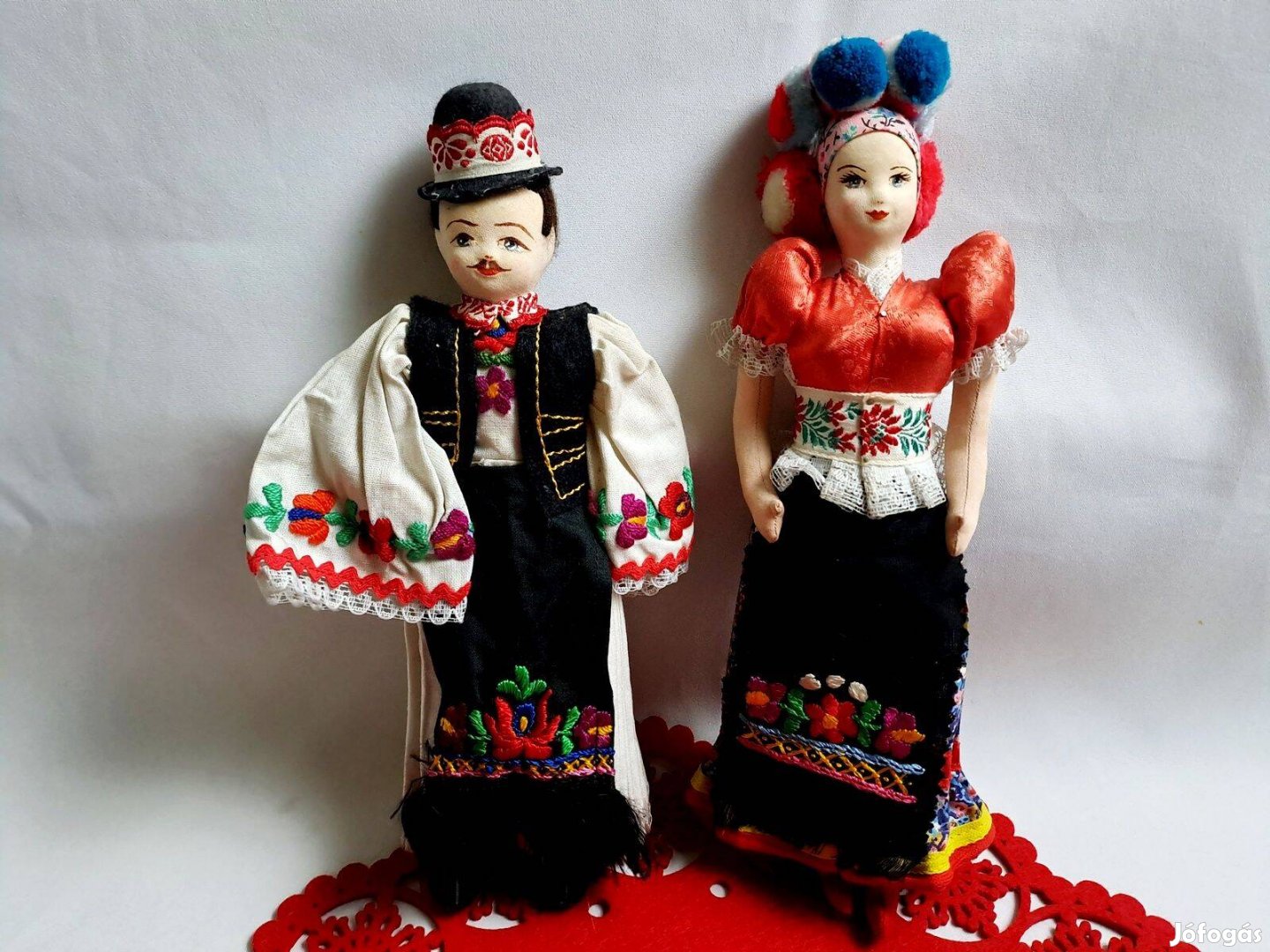 Retro Mezőkövesdi Matyó pár, lány és fiú rongybaba kb. 28 cm