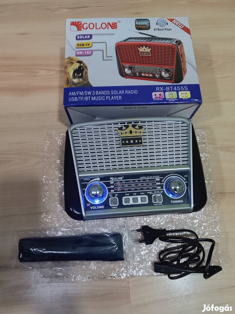 Retro Napelemes Bluetooth hordozható , hangszóró Bluetooth, USB, FM