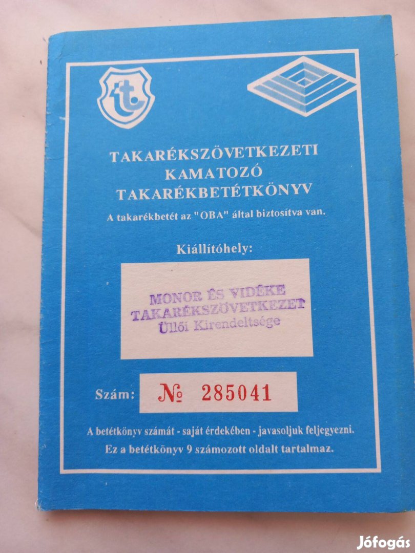 Retro Takarékszövetkezeti betétkönyv 90-es évek eleje