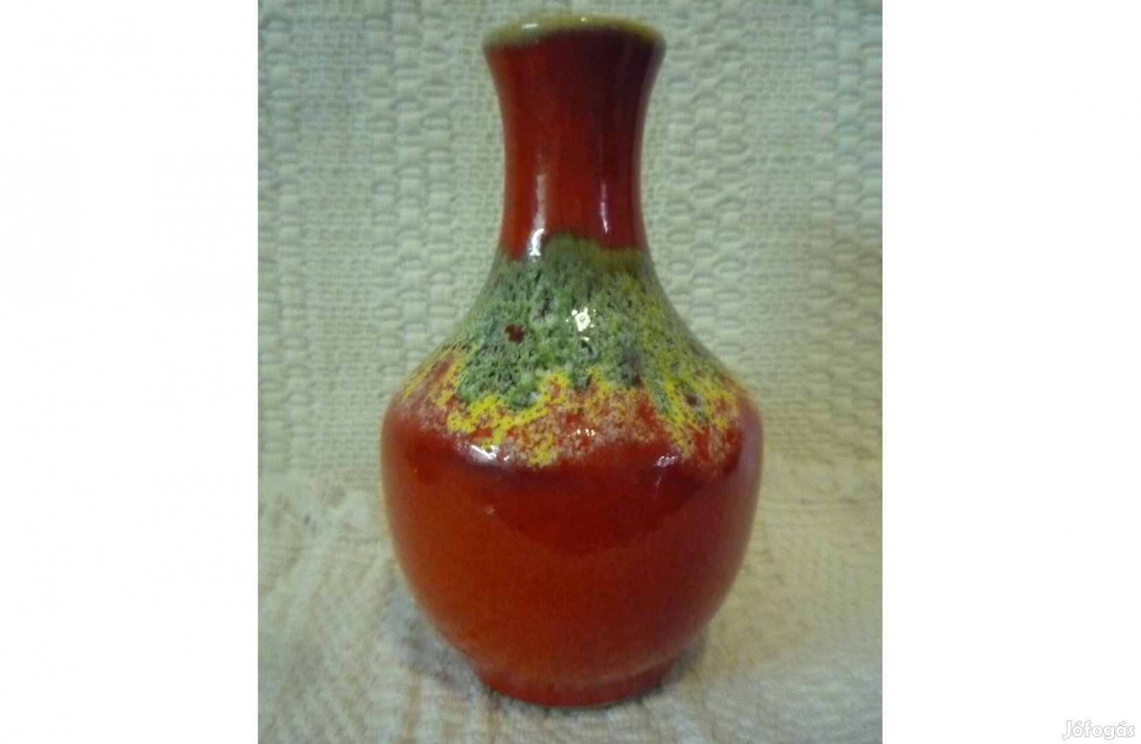 Retro Tófej" narancs zöld sárga színű márvány mintás kerámia kis váza