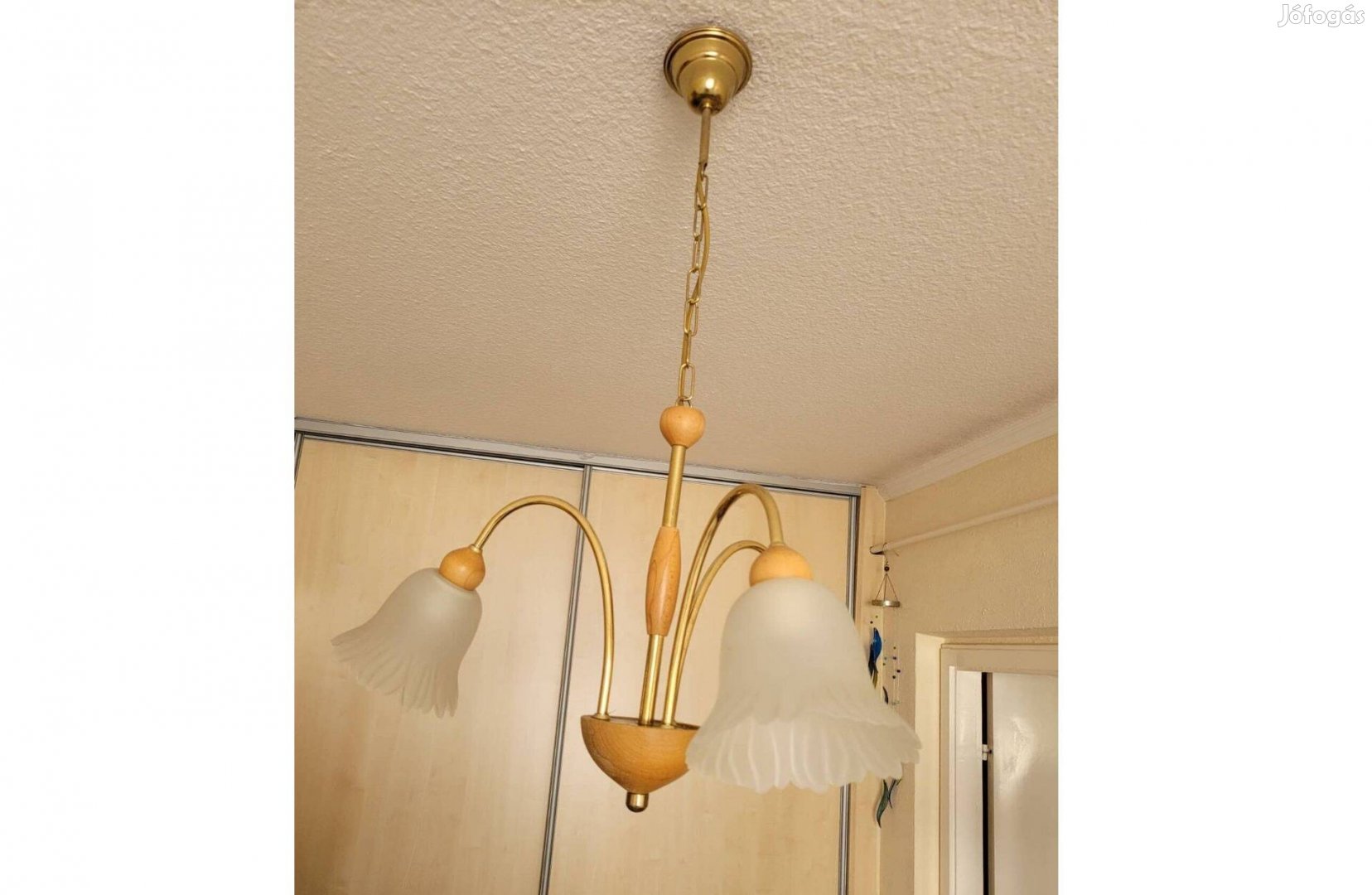 Retro, 3 ágú fém-fa-üvegbúrás lámpa