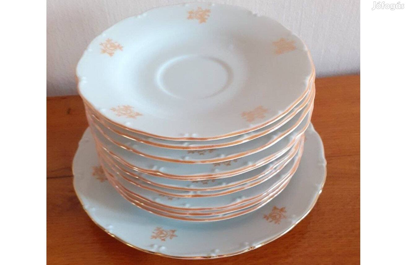 Retró! Arany színű mintás porcelán süteményes tányér készlet