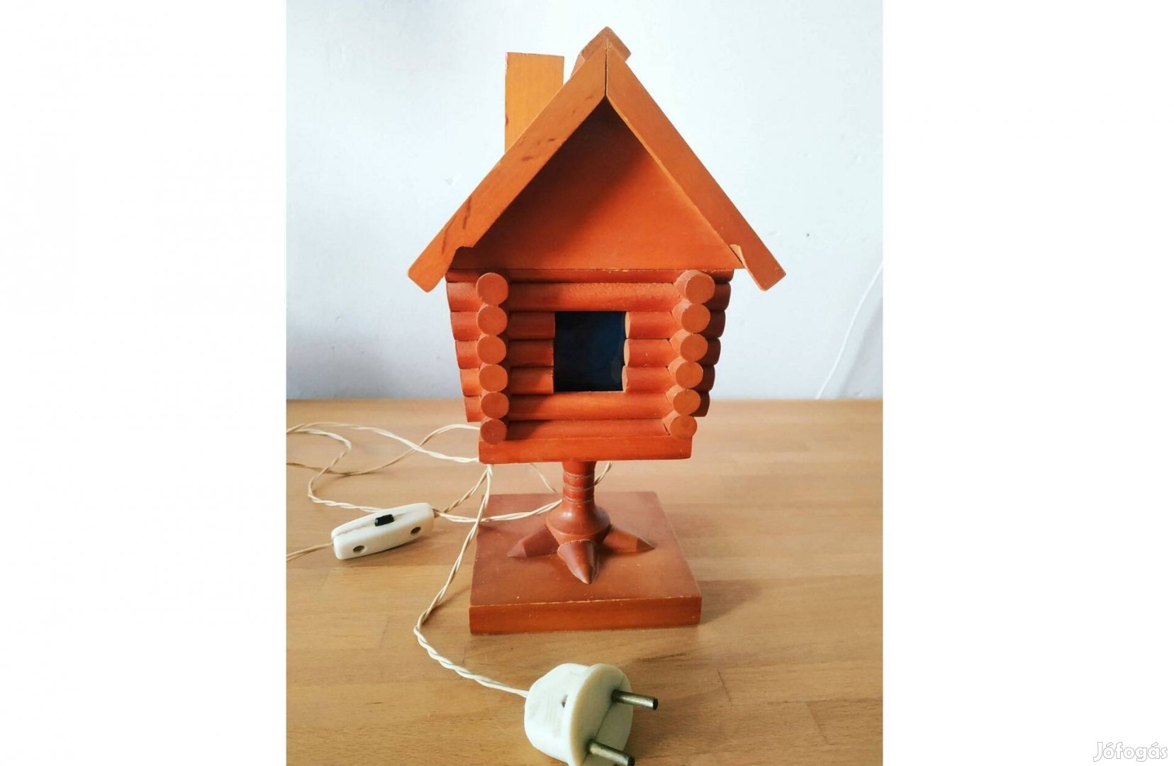 Retro, különleges, madárház formájú fa lámpa