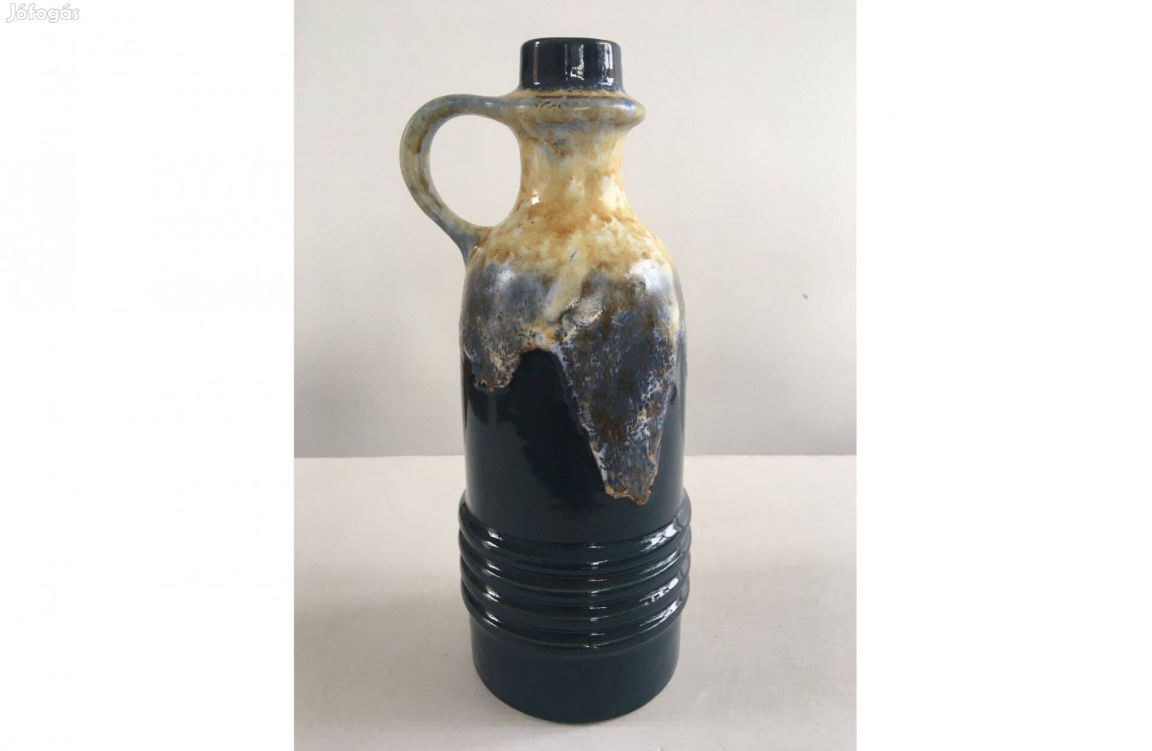 Retro, mid-century, német VEB Haldensleben égetett mázas kerámia váza