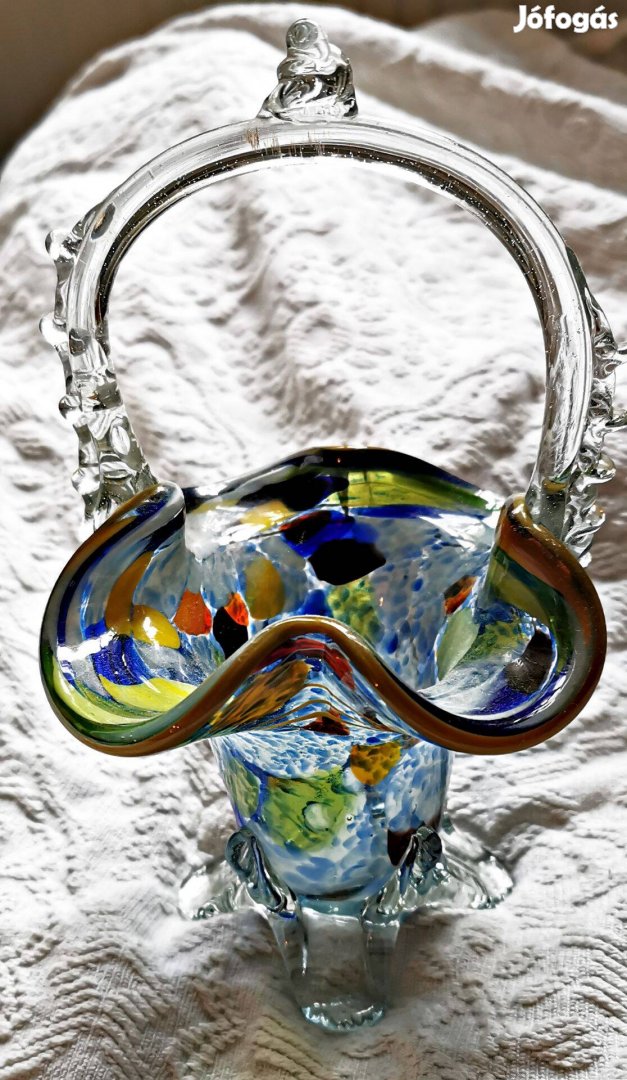 Retró, muránói üveg kosárka hibátlan eladó