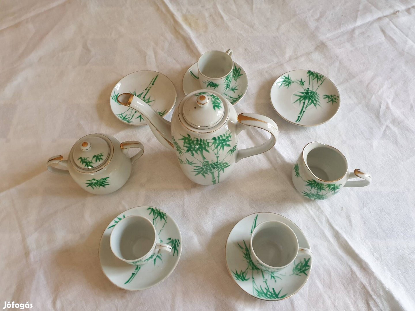 Retró, zöld mintás porcelán kávés szett eladó Xl.ker