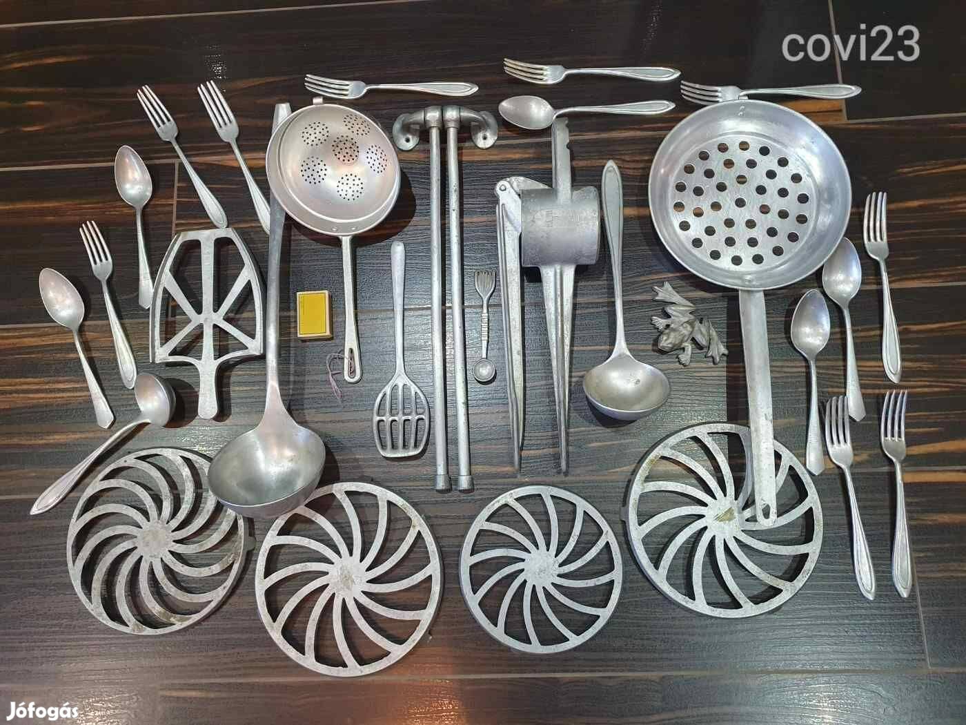 Retro alumínium konyhai eszközök evőeszközök szocreál kádár