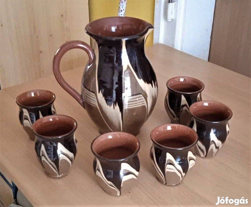 Retro bolgár, nagyon szép mázas kerámia borosvizes készlet