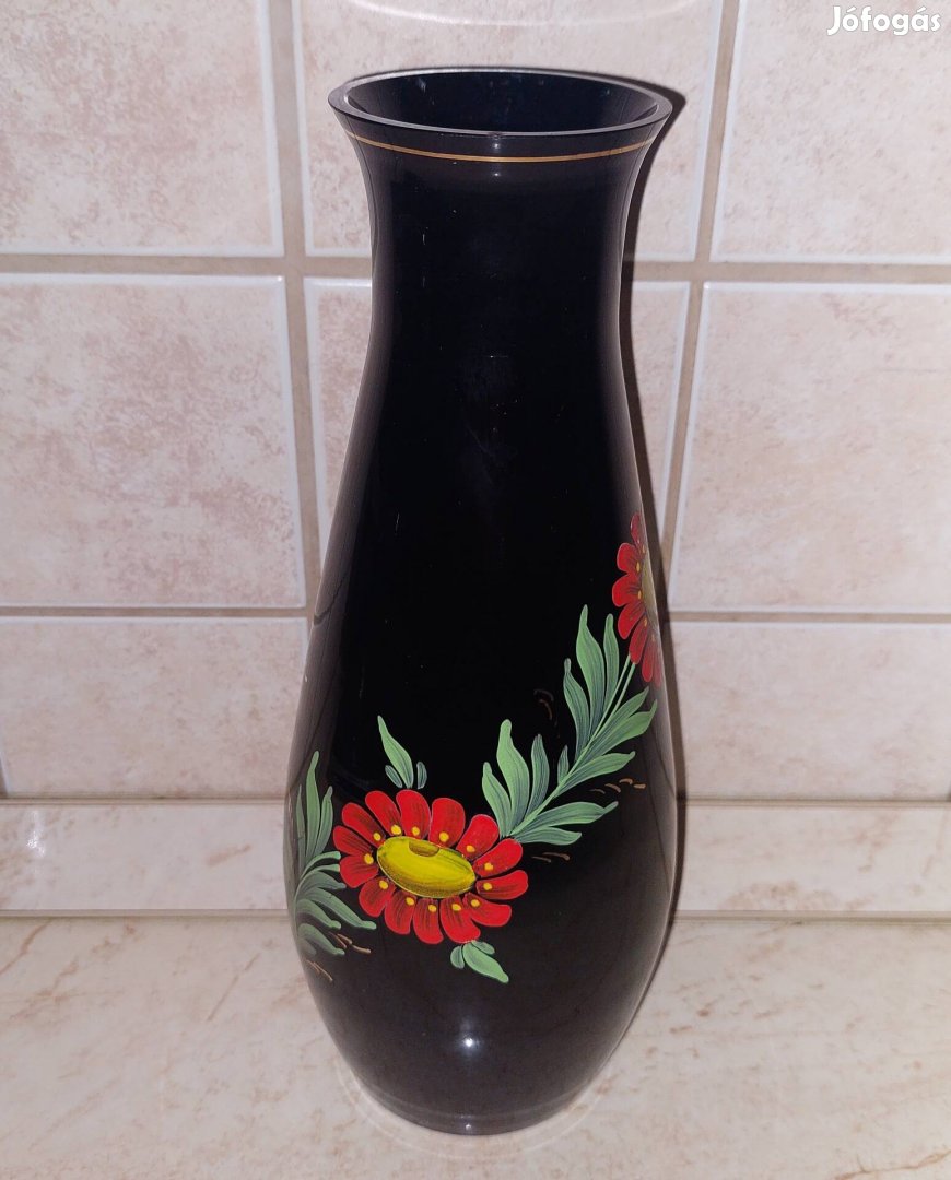 Retro festett fekete üveg váza 