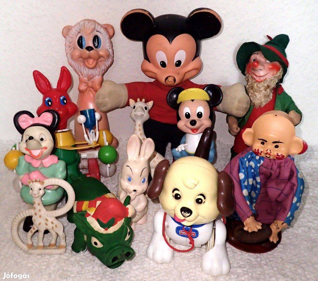Retró gumi baba trafikáru Disney Mickey műanyag tologatós húzós játék