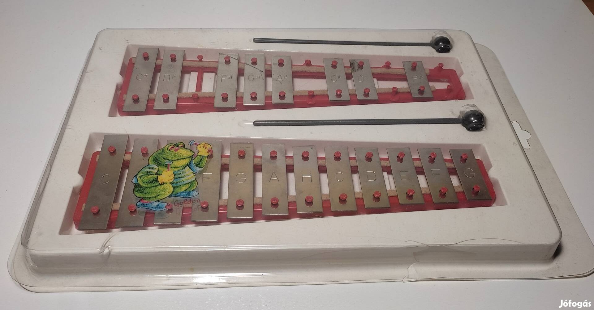 Retro gyerek, junior xilofon játék hangszer dobozában