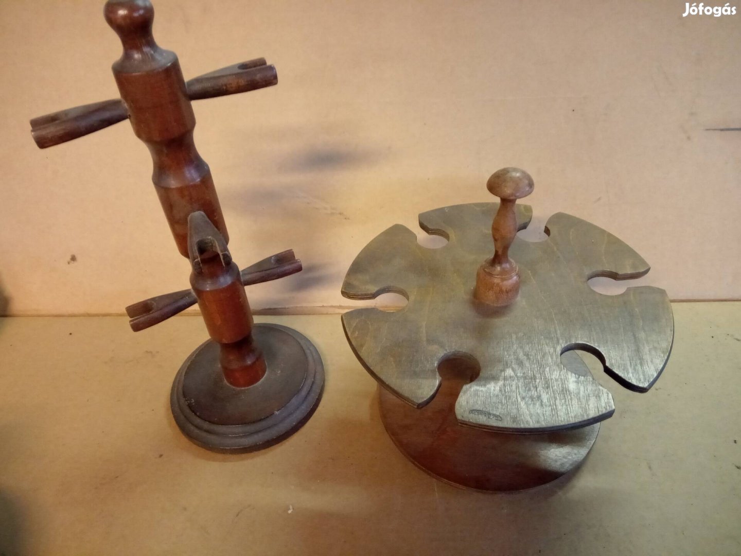 Retro italos pohár tartó szett fából