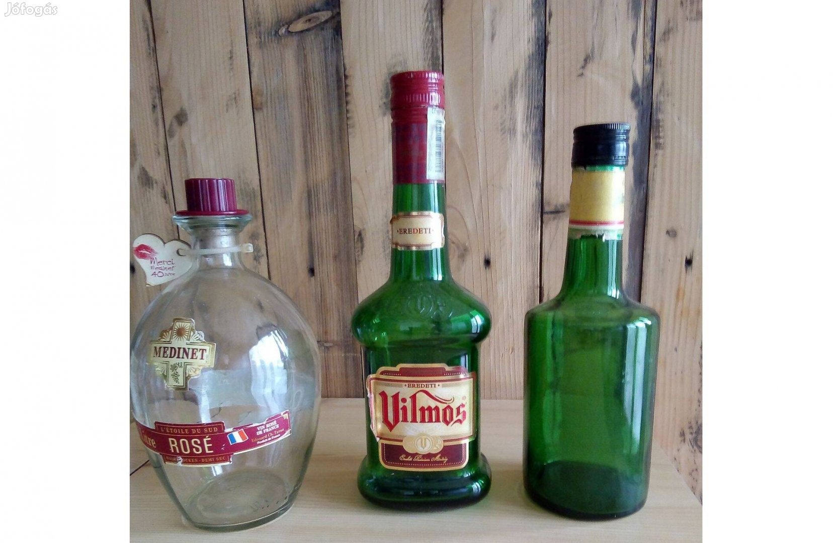 Retró italos üvegek Vilmos körte Eredeti és Ó-Hazai Vin Rosé de France