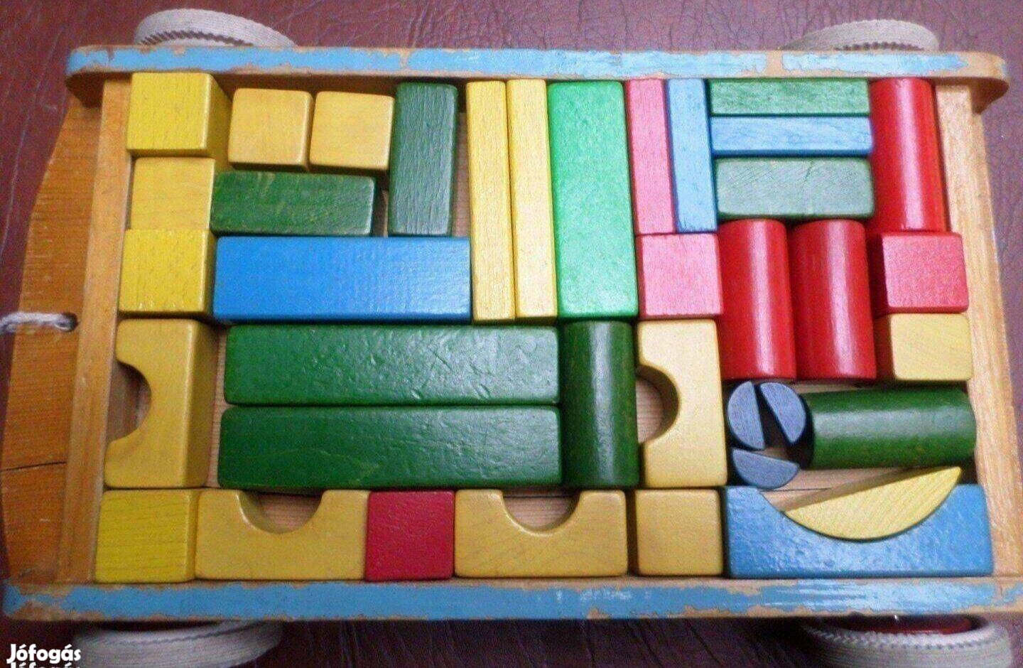 Retro játék színes fa építőkocka