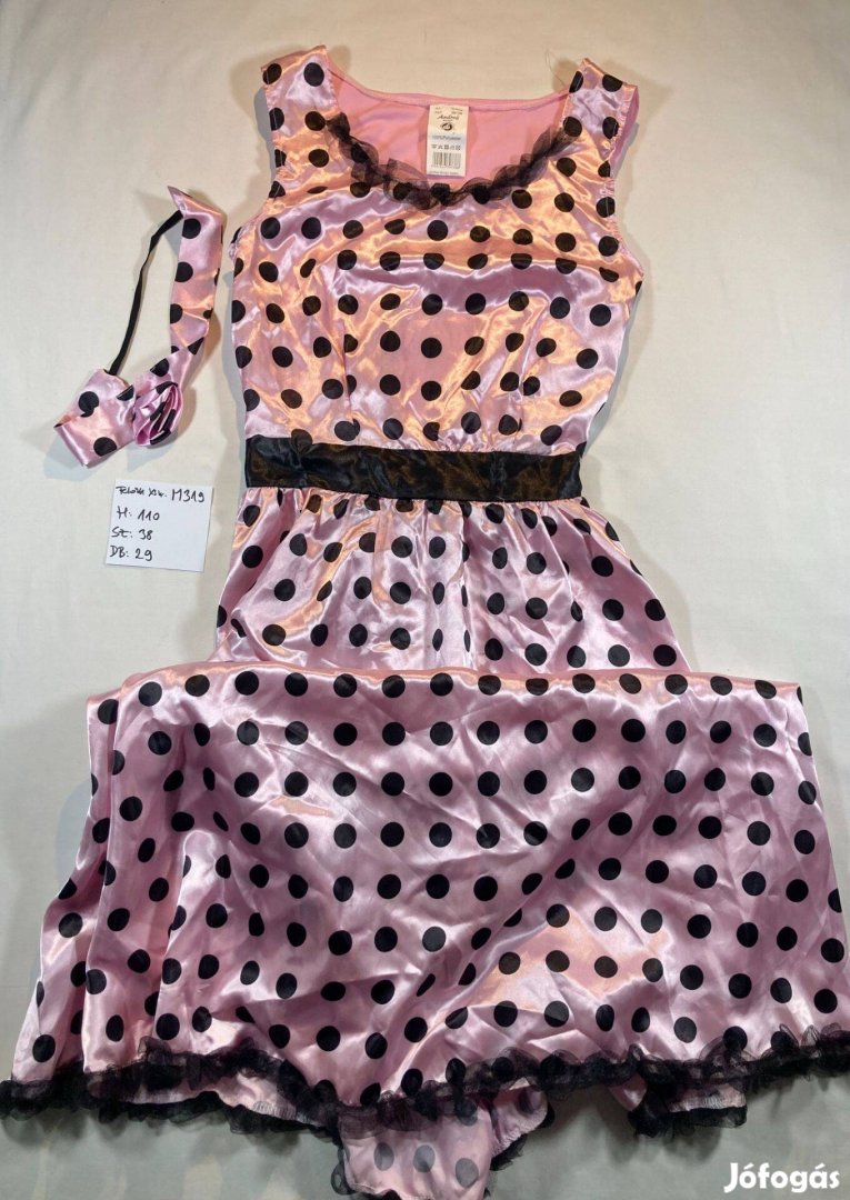 Retro jelmez, rózsaszín pöttyös jelmez, felnőtt jelmez M319