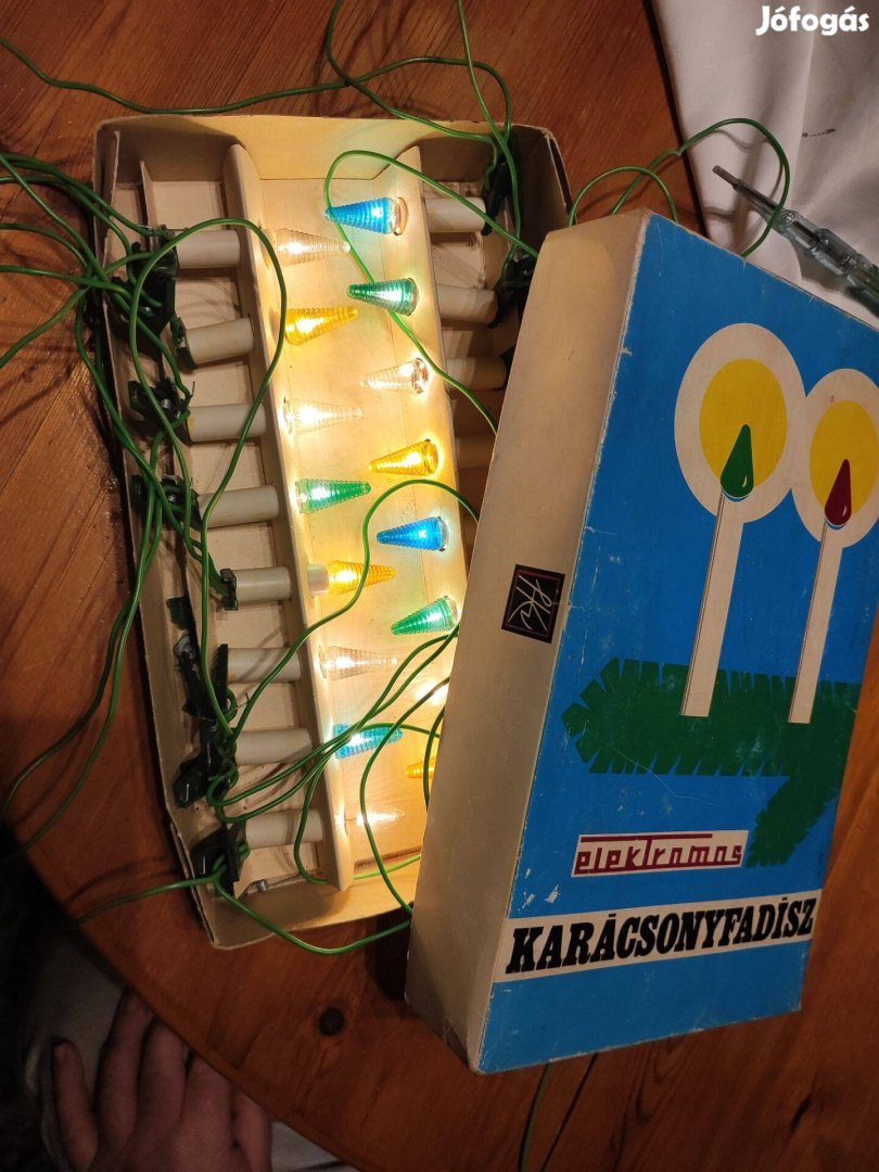Retró karácsonyi izzósor dobozos, szép dobozzal magyar
