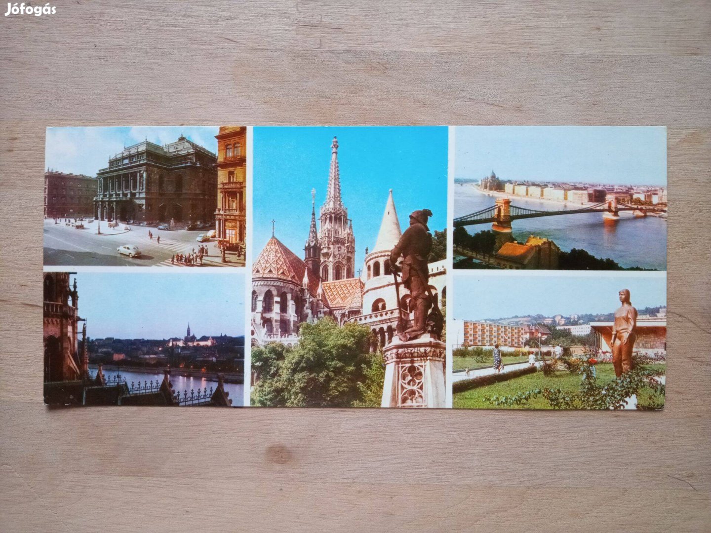 Retró képeslap Budapest látkép Újbuda Építőlány szobor