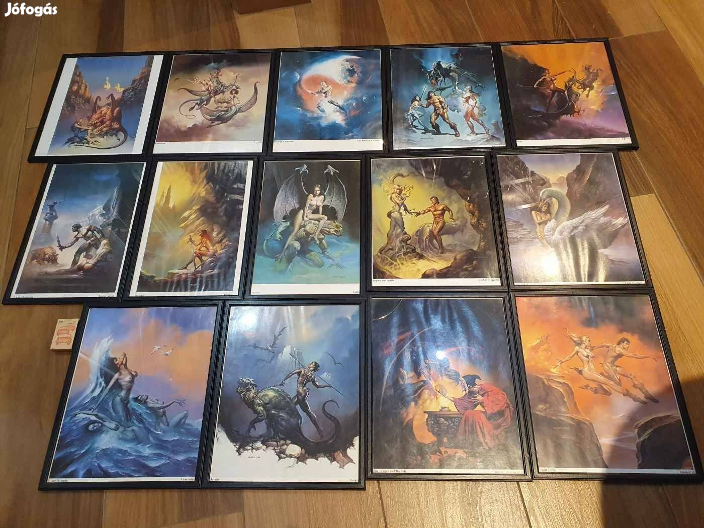 Retro keretezett Boris Vallejo képek együtt lakásdekoráció fantasy