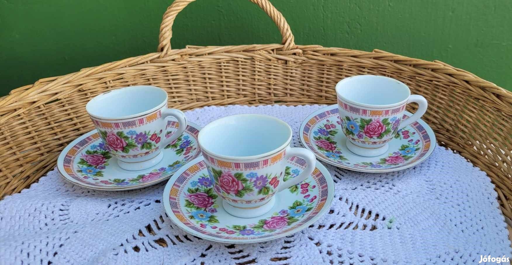 Retró kínai rózsamintás porcelán kávéscsésze szettek
