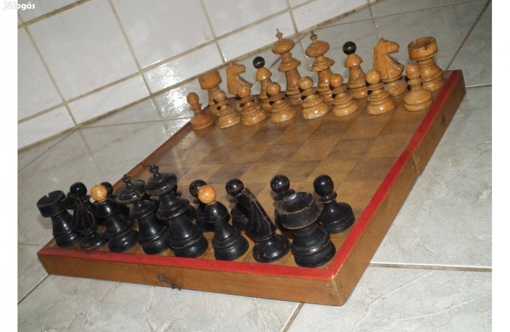 Retró nagyon régi fa sakk készlet nr.8 + ajándék