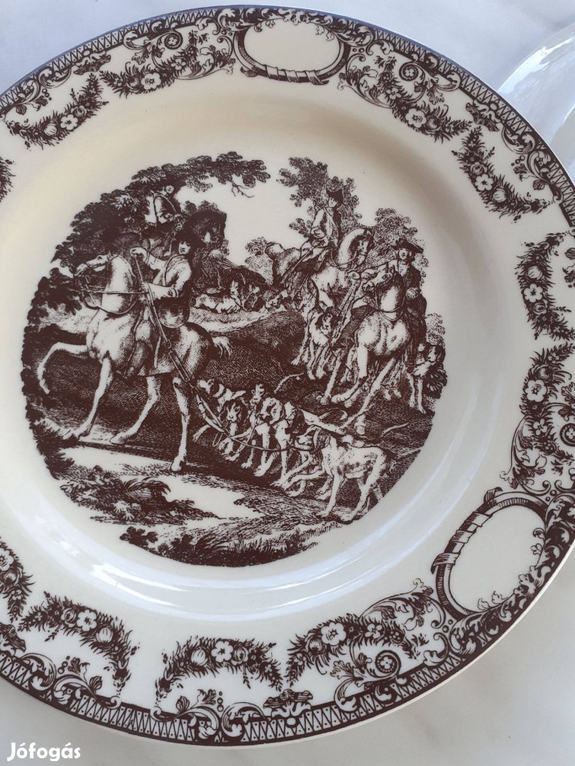 Retro német Ridinger porcelán tányér vadász jelenetes