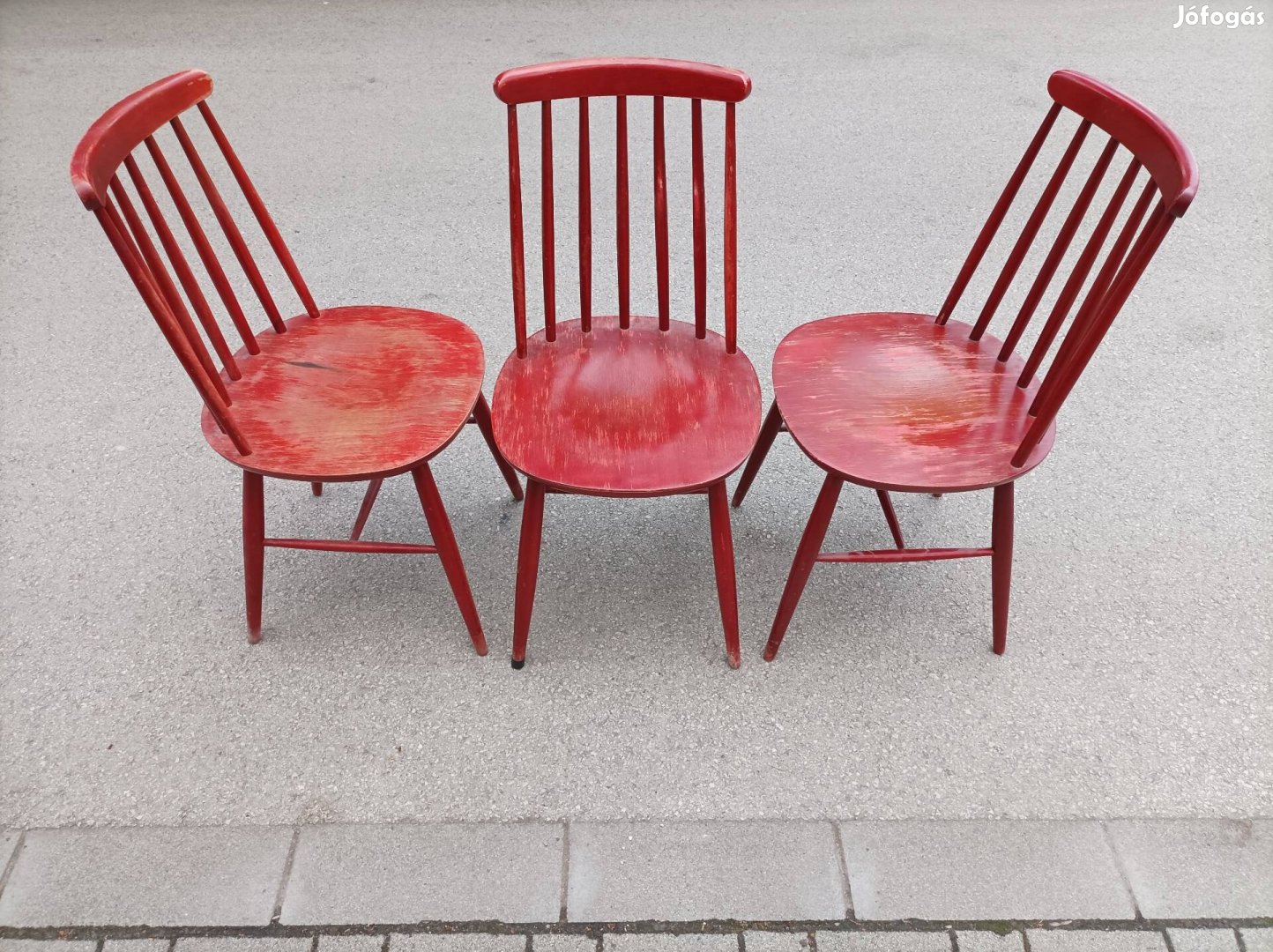 Retró pálcás székek, vintage, piros színű 