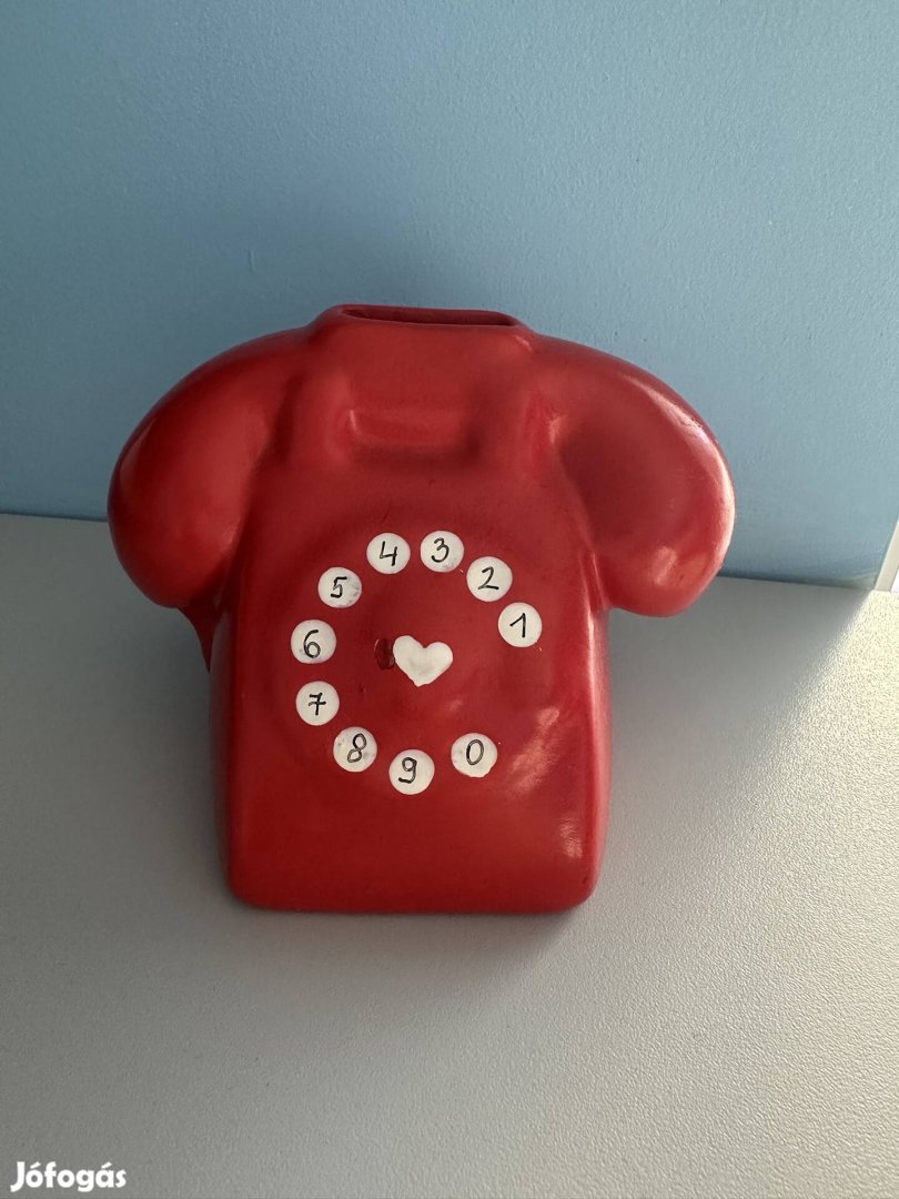 Retro piros színű, kerámia telefon persely eladó Budán! 