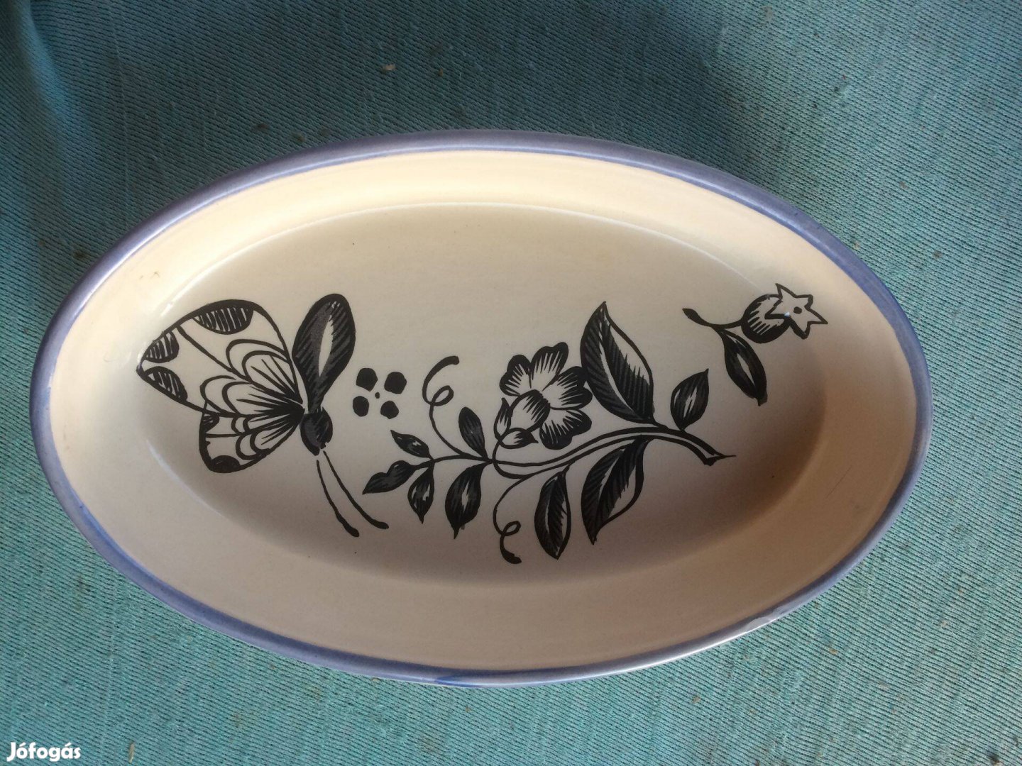 Retró porcelán tál, virágmintás tálaló tál 1800 ft:Lenti