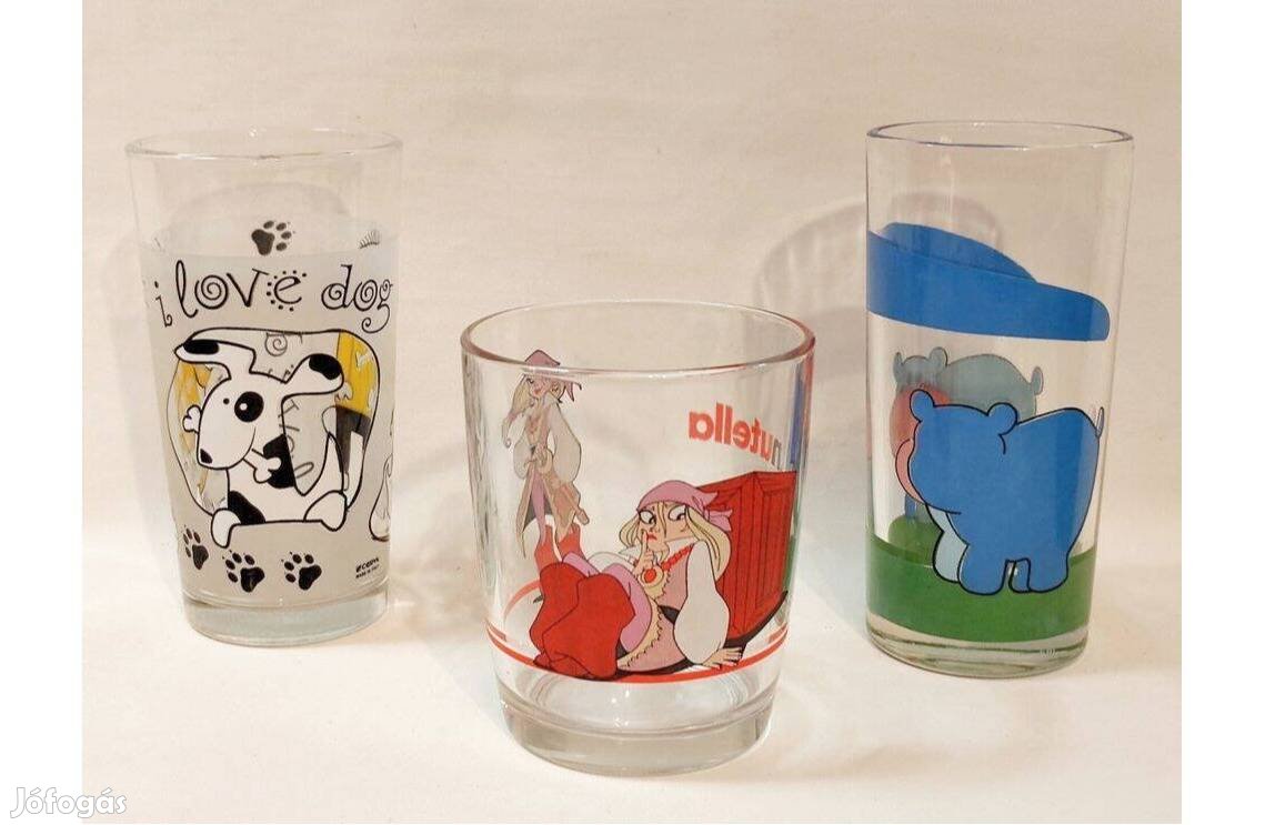 Retro rajzfilm figurás pohár, nutellás 3 db