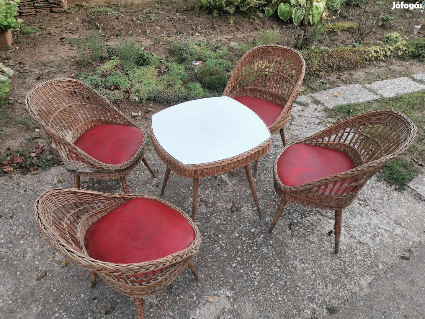 Retro rattan garnitúra asztal + 4 fotel szék nosztalgia bútor