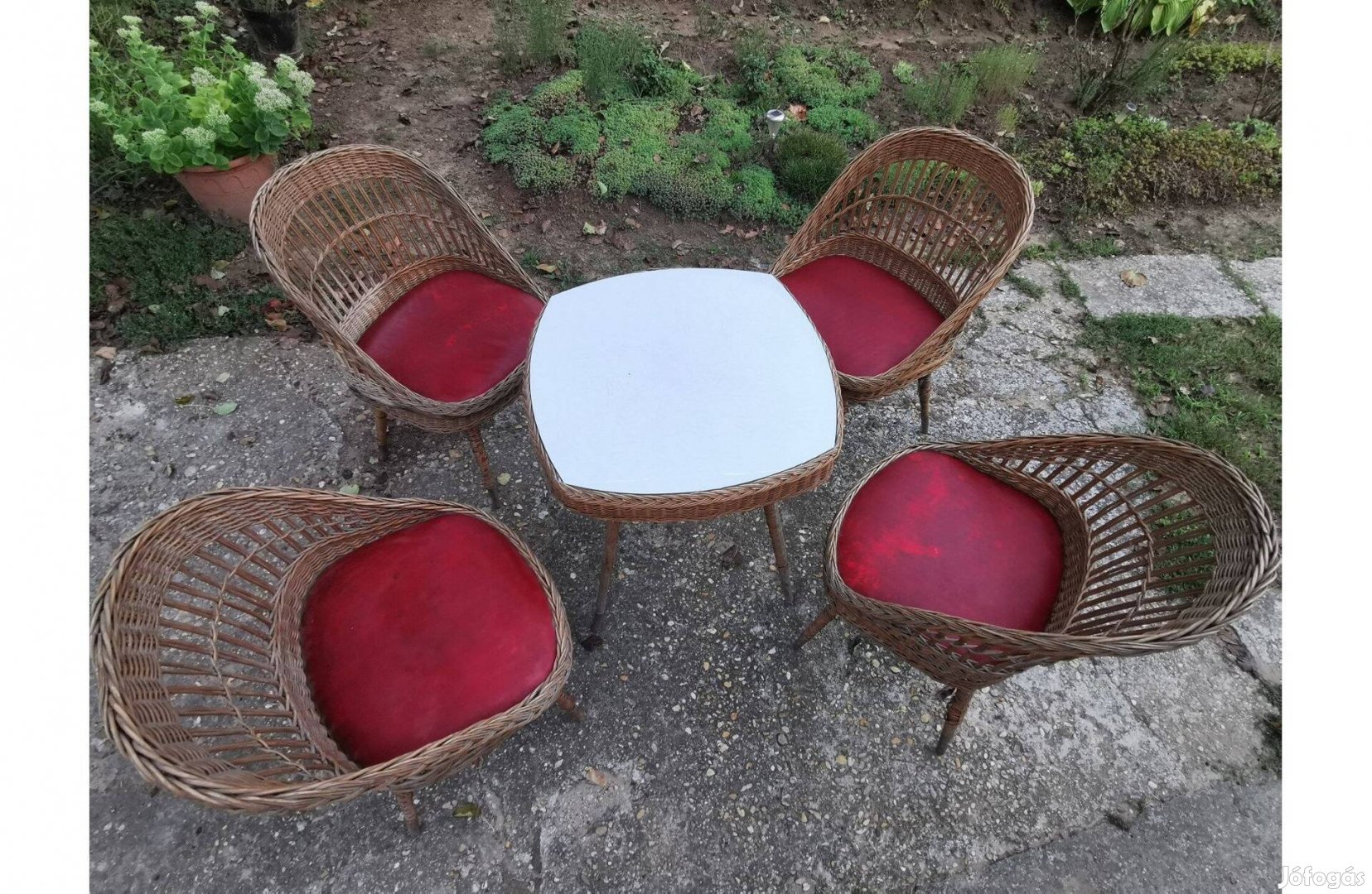 Retro rattan garnitúra asztal + 4 fotel szék nosztalgia bútor