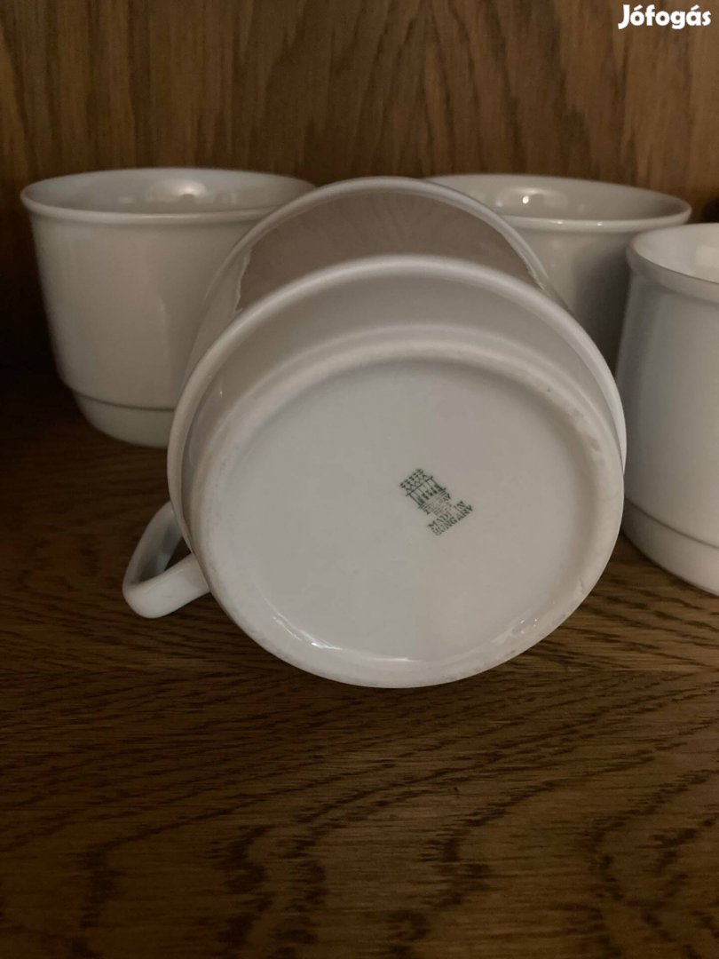 Retro régi 6db Zsolnay porcelán egyszínű fehér rakásolható bögrék!