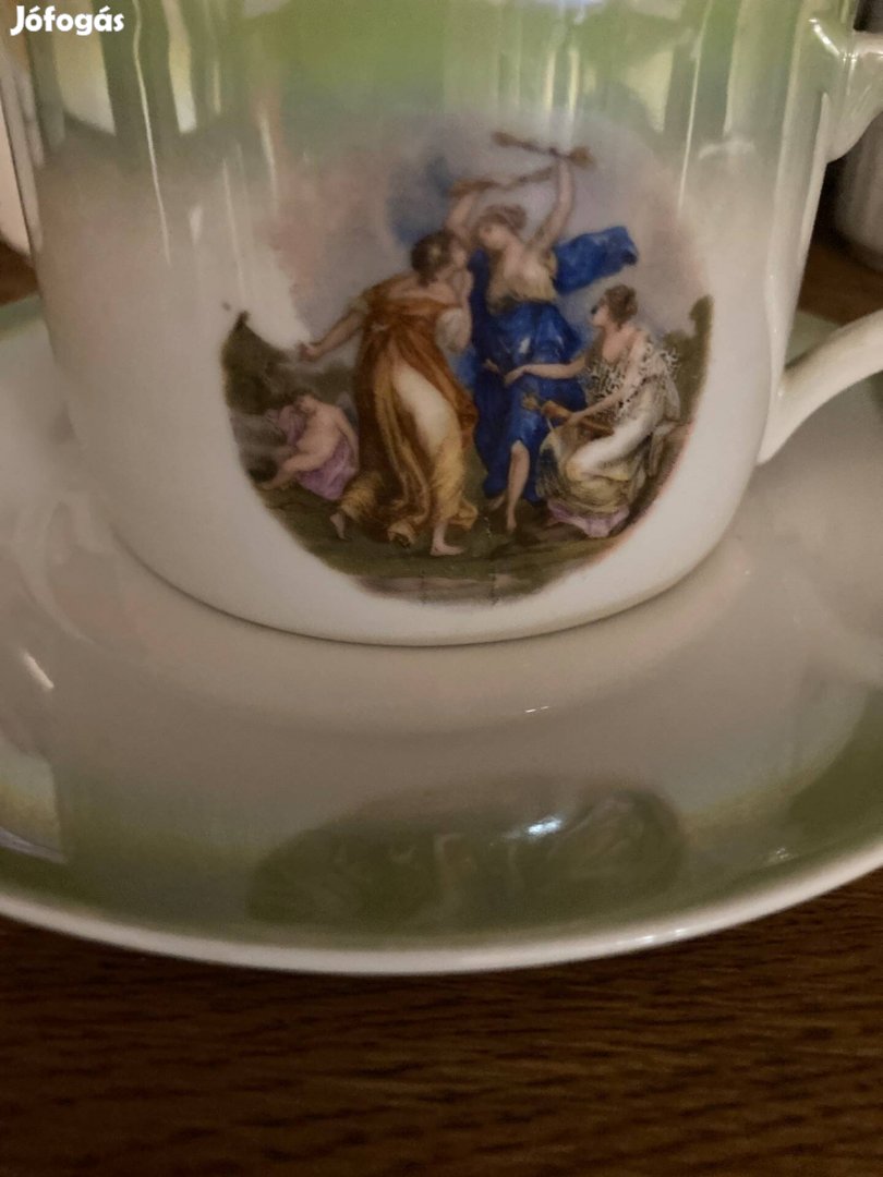 Retro régi Zsolnay jelenetes porcelán art deco teás szett!