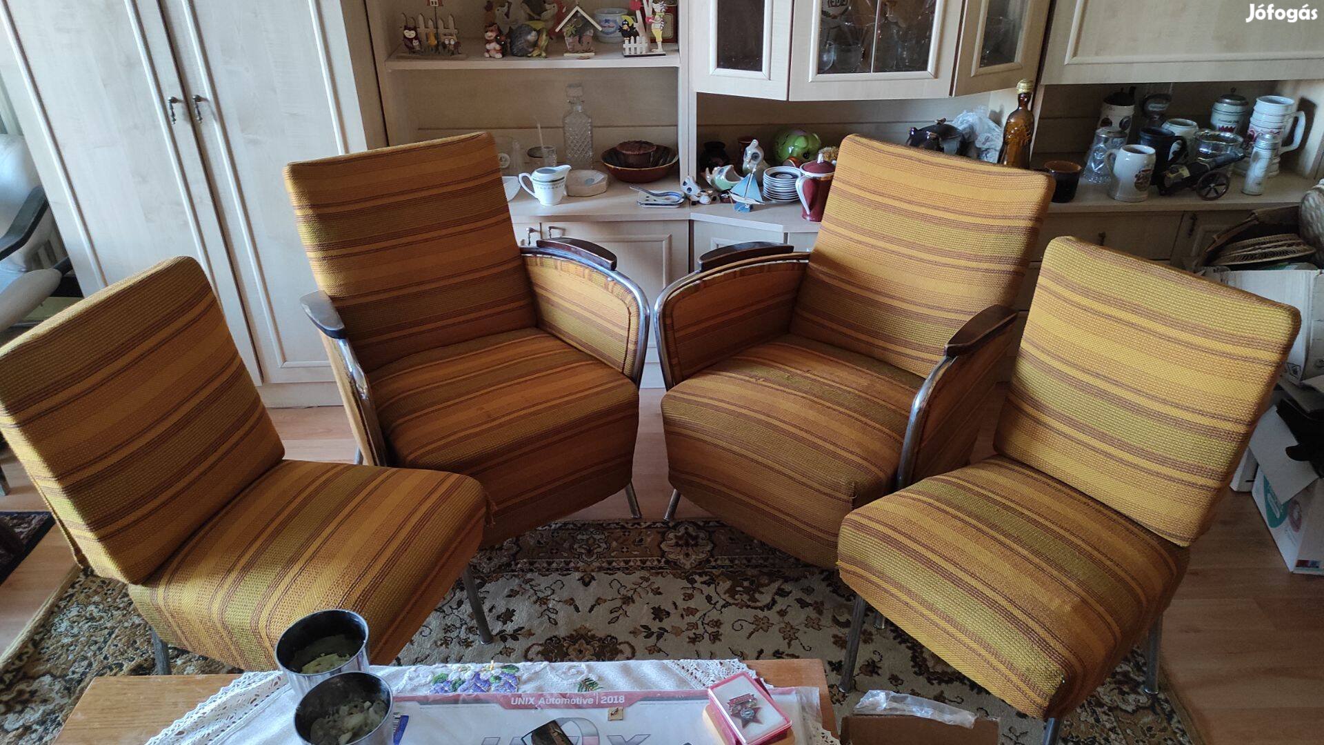 Retro régi acélvázas karosszék szék fotel garnitúra Peresztegi József
