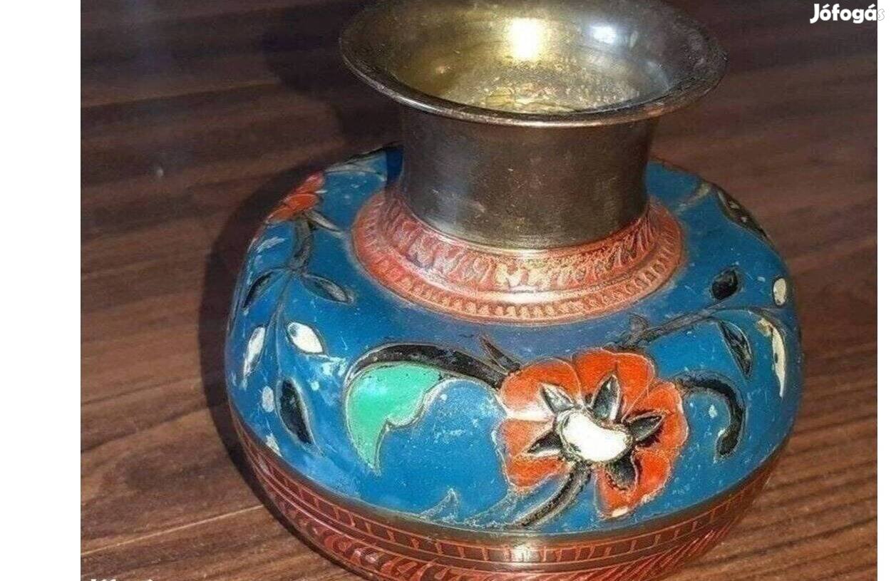 Retro réz váza festett mintával
