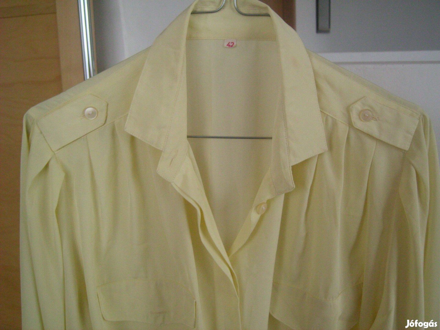 Retró sárga selyem ing, 42-es vastagselyem nem gyűrődő női blúz