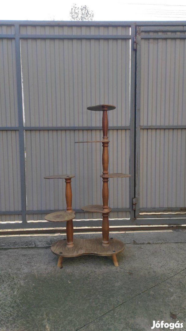 Retro stílusú, esztergált, fa virágtartó állvány eladó