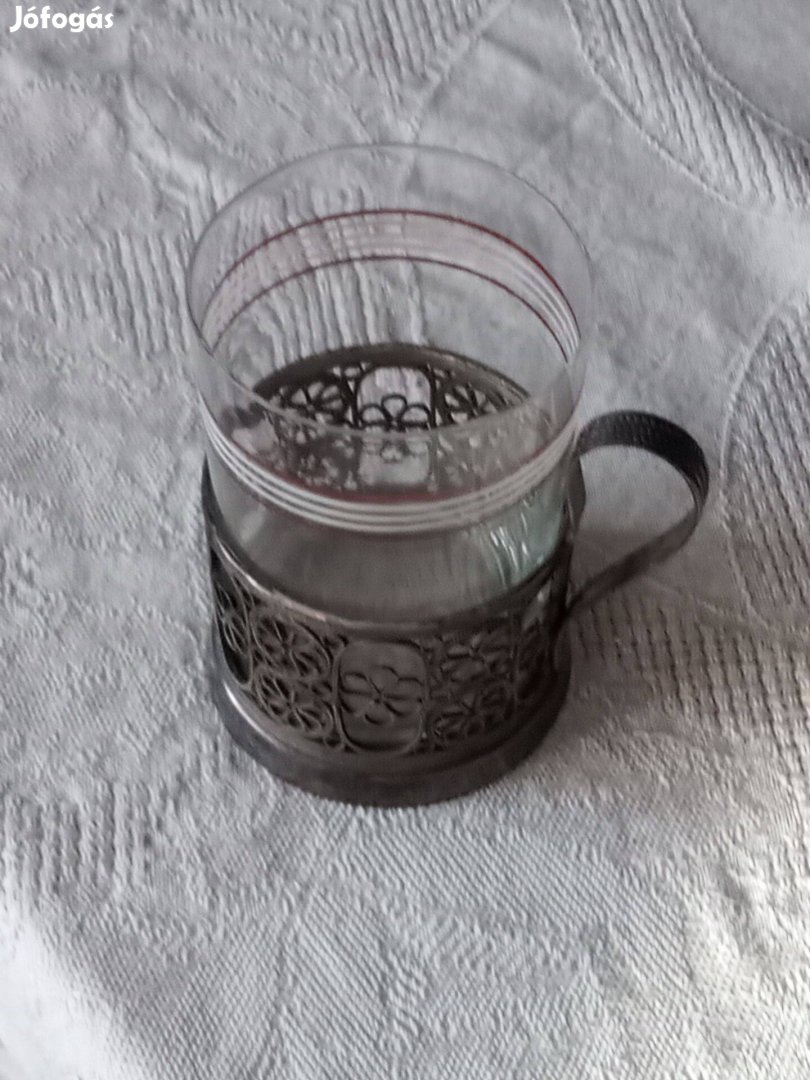 Retro szovjet ezüstözött alpaka teás pohár tartó/podsztakancsik/ 6db