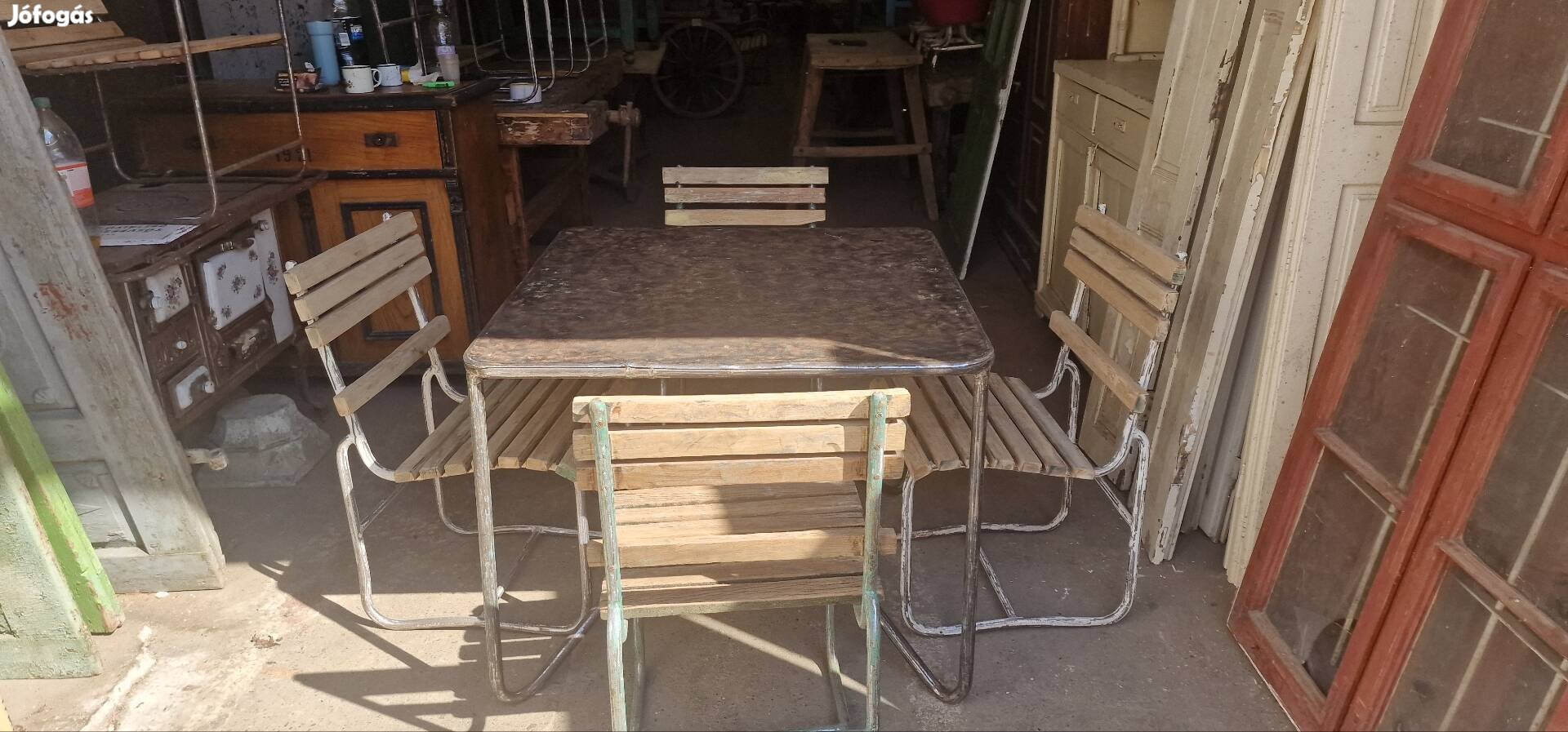 Retro terasz bútor régi kerti garnitúra csővázas strand székek 