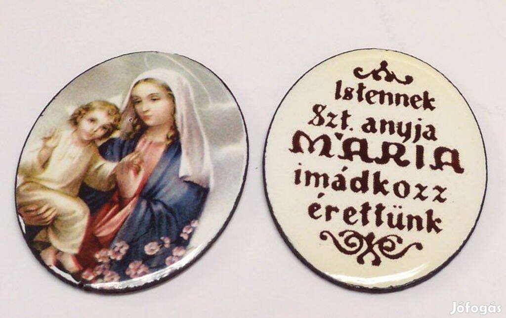 Retro tűzzománc medál Szűzanya az integető Jézuskával lila