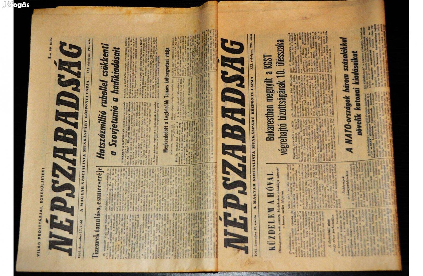 Retro újság , Népszabadság, 1963 dec. 17 kedd, 18 szerdai számok