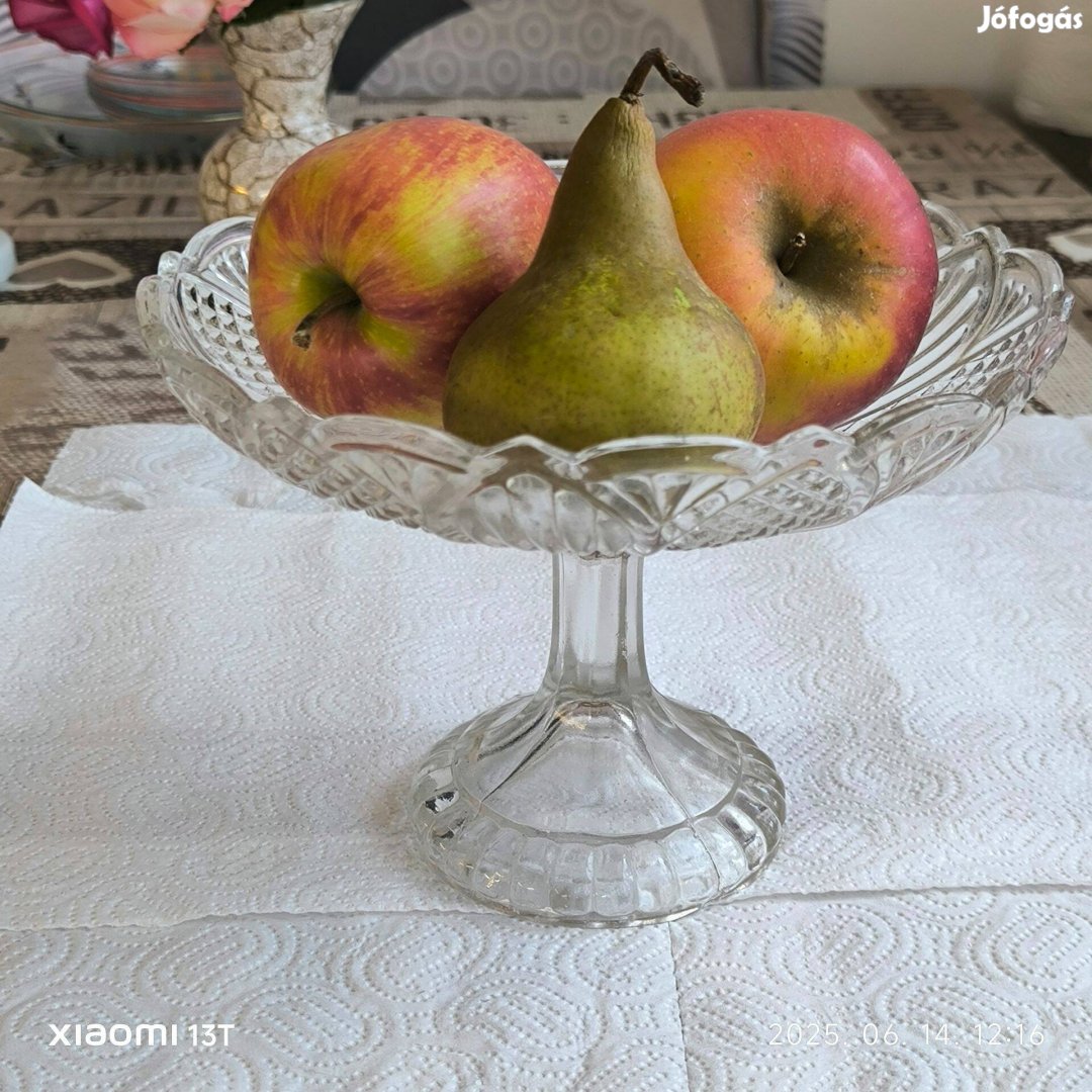 Retro üveg asztalközép kínáló, gyümölcsös tál eladó!