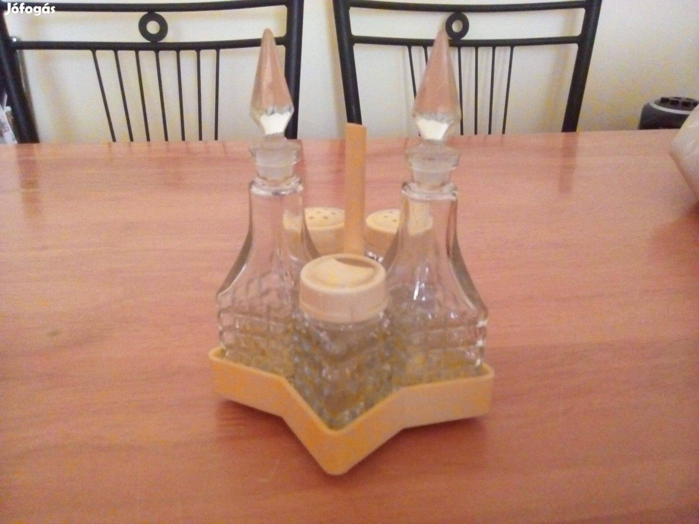 Retró üveg fűszer só-, bors-, paprika-, olaj-, ecet tartó cirill betű