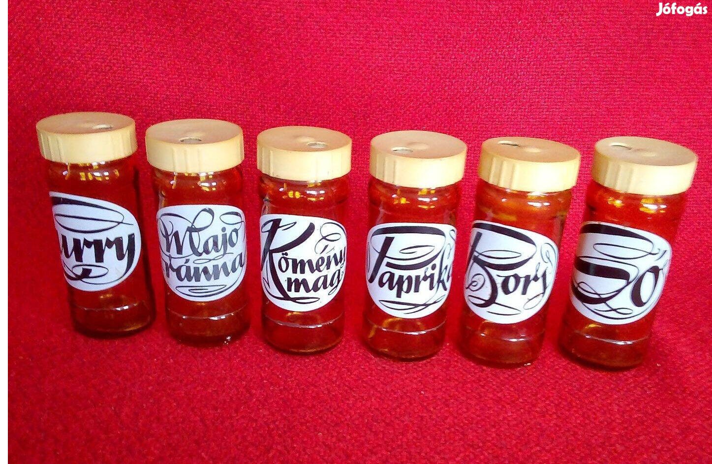 Retró üveg fűszertartó 6db fűszerszóró 1980-as évekből