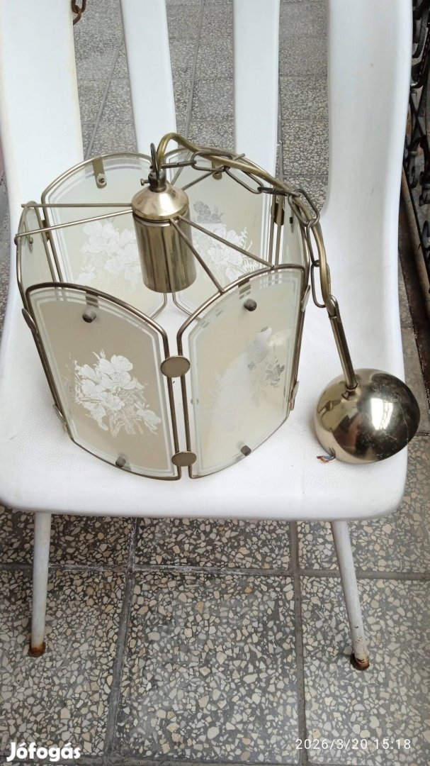 Retro üveglapos arany színű fém mennyezeti lámpa hibátlanul