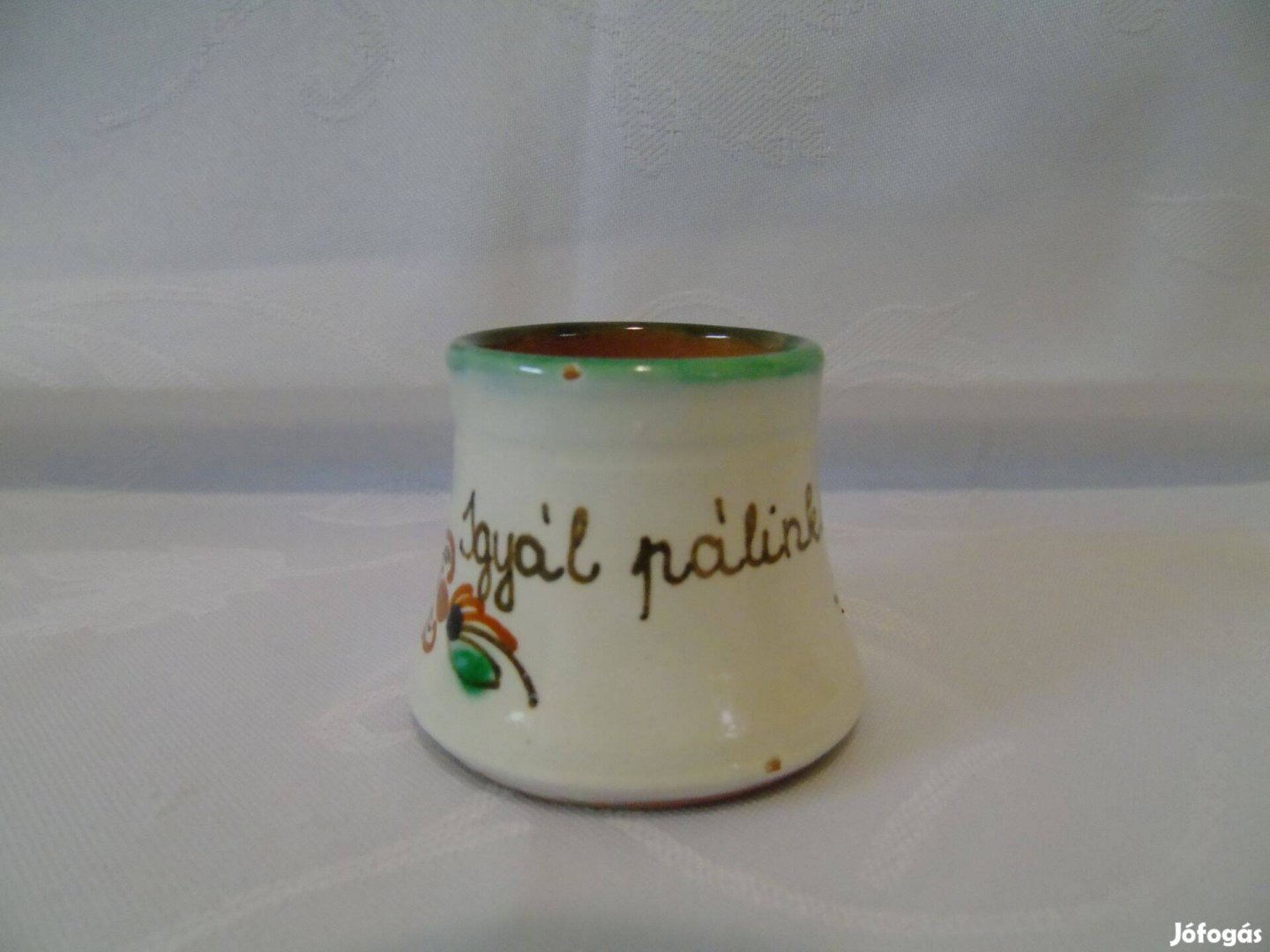 Retro vidéki kézműves kerámia pálinkás pohár dísztárgy