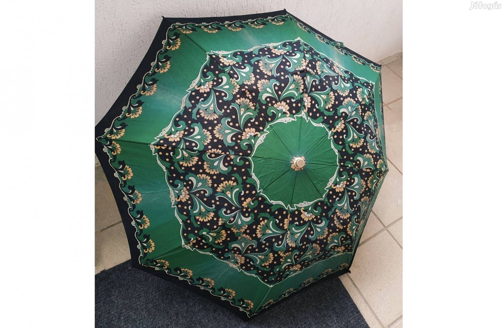 Retro virágmintás esernyő - zöld, összecsukható