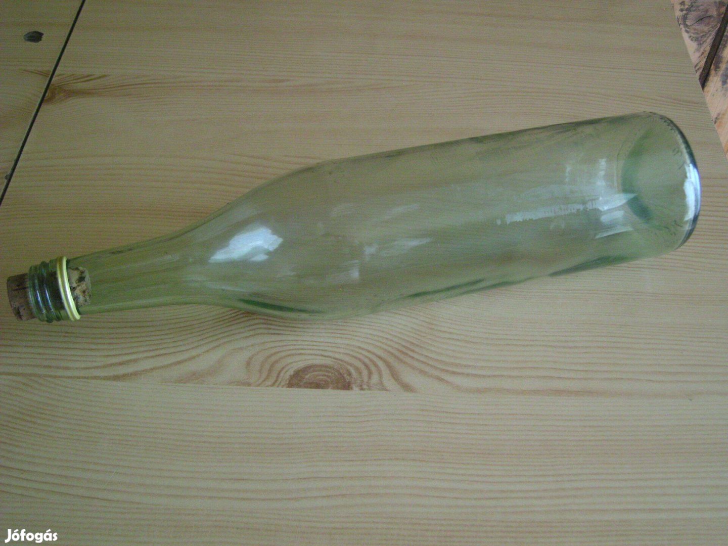 Retró zöld üveg, huta üveg 1 L-es. 30x7 cm