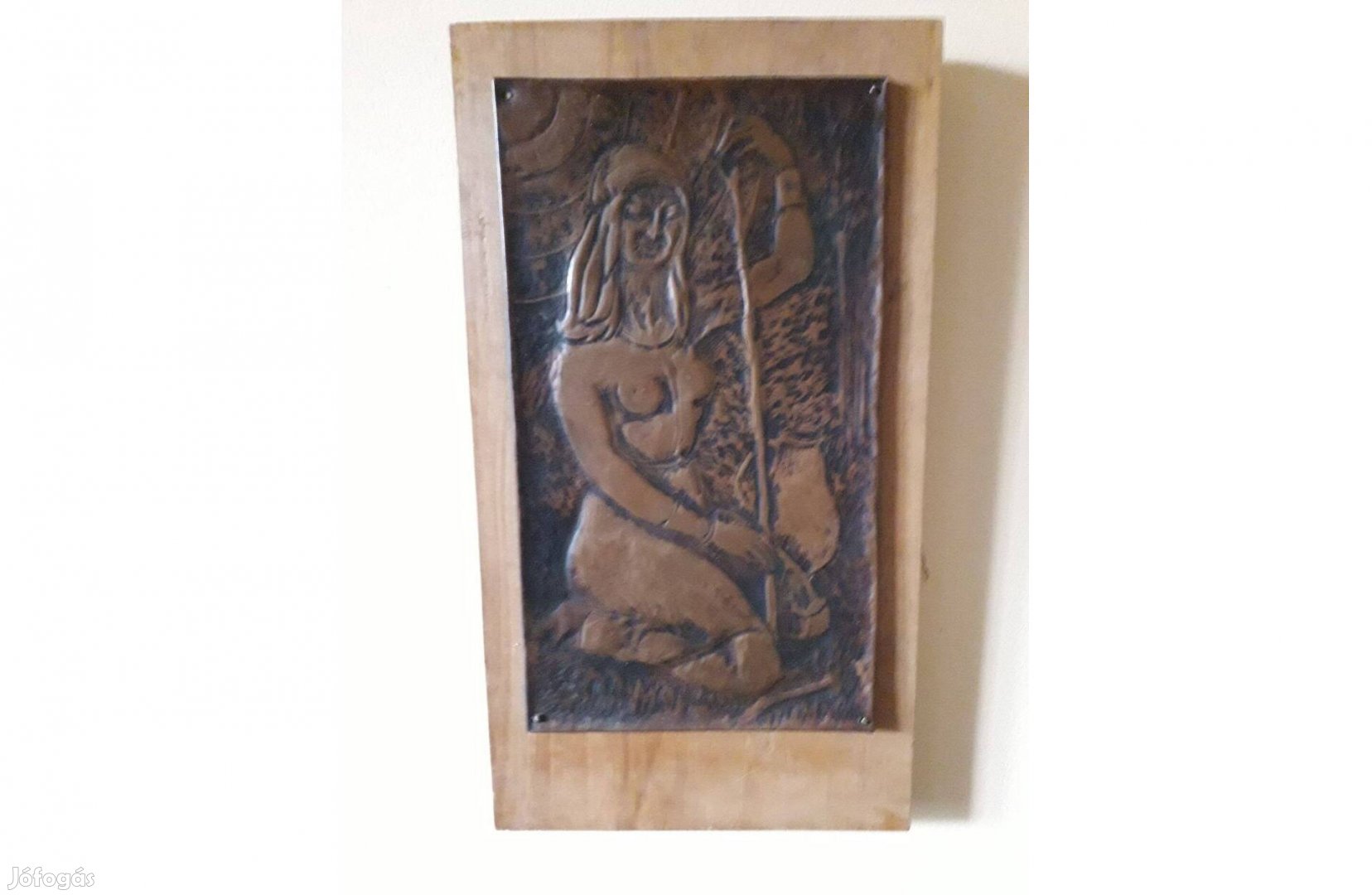 Réz dombormű falikép / Női akt facsemetével